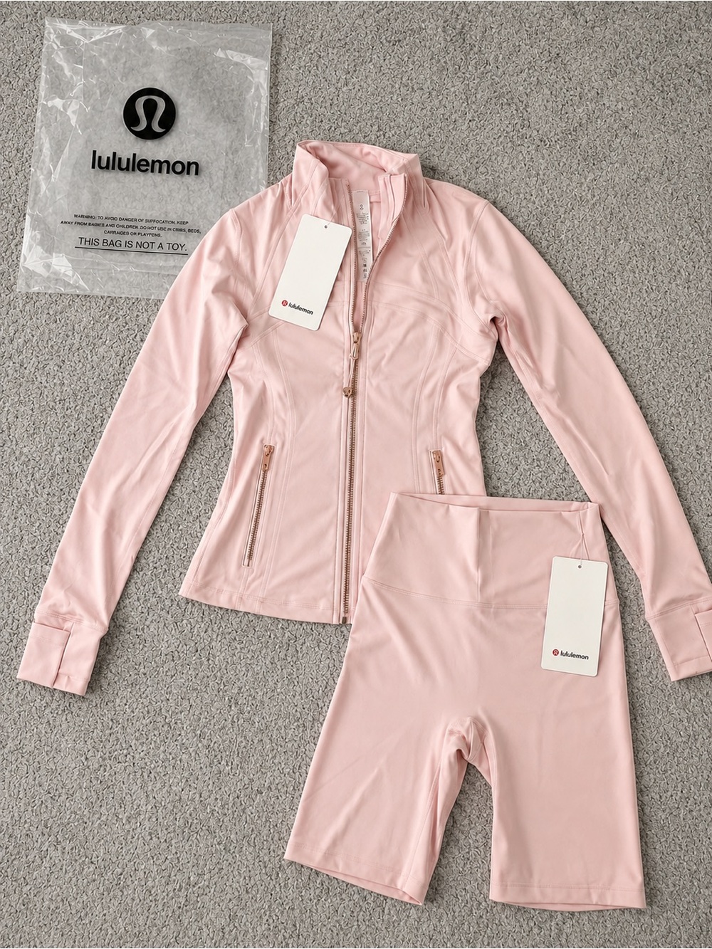 lululemon athletica Light Pink Zip Jacket & High-Waist Bike Shorts Set